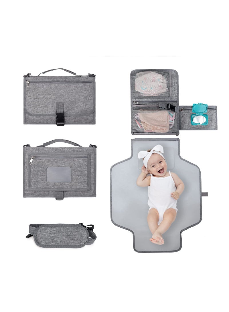 SOLARAE Baby Portable Diaper Changing Pad, Waterproof Detachable Travel Changing Pad with Shoulder Strap and Wipes Pocket, Diaper Changer Travel Bag, Grey - Image 1