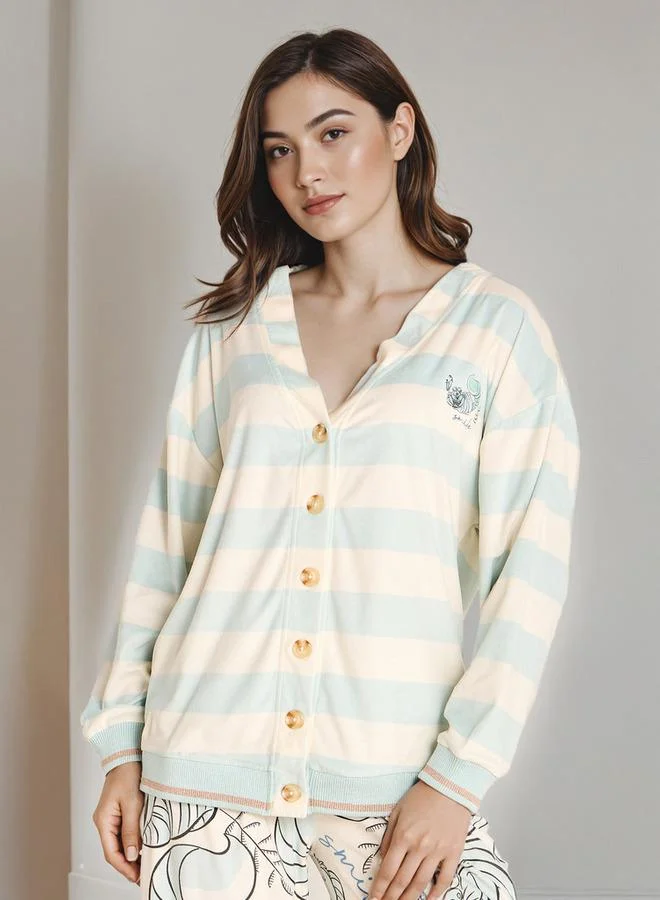 سبلاش فيڤ بيجامة مطبوعة جاكيت مخطط