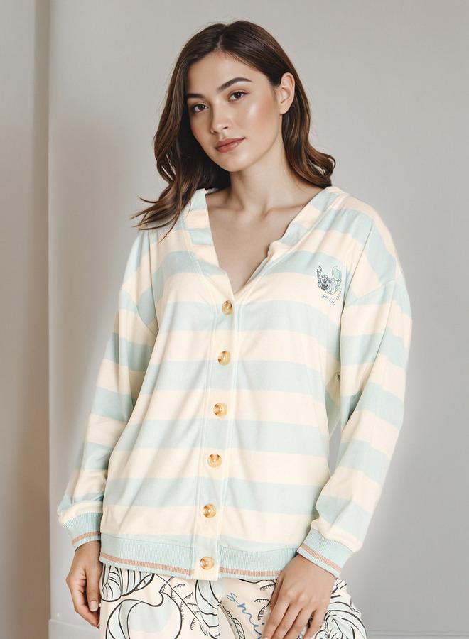 سبلاش فيڤ بيجامة مطبوعة جاكيت مخطط - Image 2