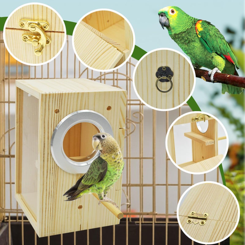 MUYG Vertical Parakeet Nesting Box,Transparent Bird Nesting Box Natural Wood Parakeet House for Cage Clear Acrylic Budgie Breeding Nest for Lovebird,Cockatiel,Parrot,Budgie,Conure,Finch - Image 3
