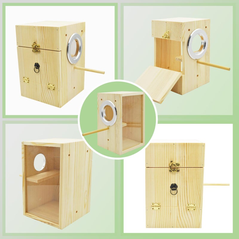 MUYG Vertical Parakeet Nesting Box,Transparent Bird Nesting Box Natural Wood Parakeet House for Cage Clear Acrylic Budgie Breeding Nest for Lovebird,Cockatiel,Parrot,Budgie,Conure,Finch - Image 5