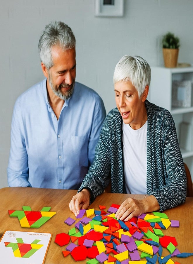UwinVwin Dementia Activities for Seniors - 155 Pieces Wooden Tangrams Puzzle, Easy Memory Game for Alzheimer's with Colorful Shape Tiles, Cognitive Craft Gifts, Games for Seniors with Dementia - Image 2