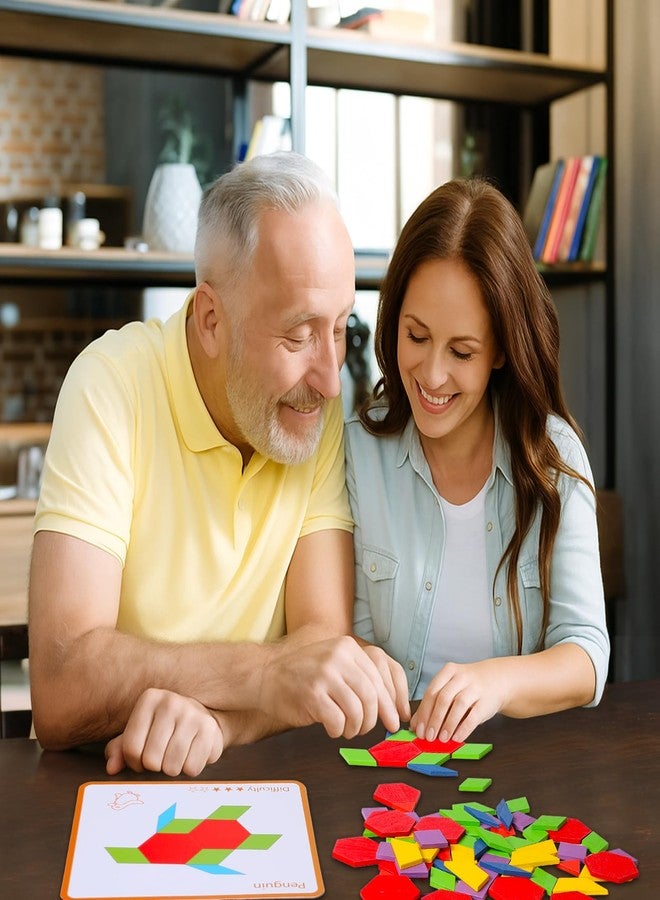 UwinVwin Dementia Activities for Seniors - 155 Pieces Wooden Tangrams Puzzle, Easy Memory Game for Alzheimer's with Colorful Shape Tiles, Cognitive Craft Gifts, Games for Seniors with Dementia - Image 5
