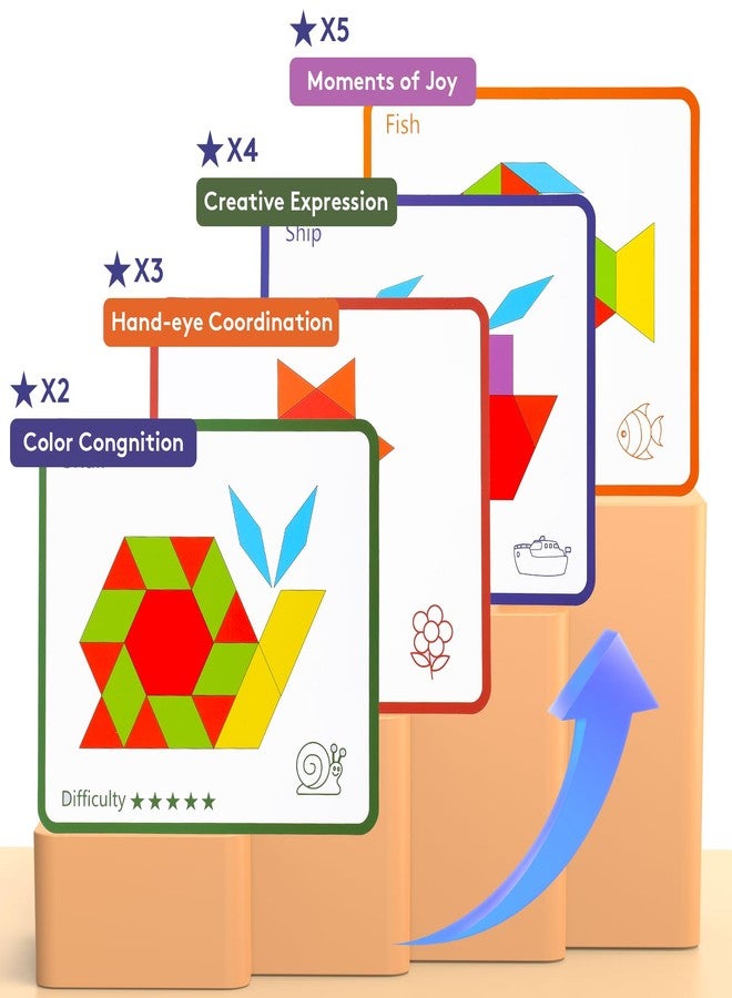 UwinVwin Dementia Activities for Seniors - 155 Pieces Wooden Tangrams Puzzle, Easy Memory Game for Alzheimer's with Colorful Shape Tiles, Cognitive Craft Gifts, Games for Seniors with Dementia - Image 3