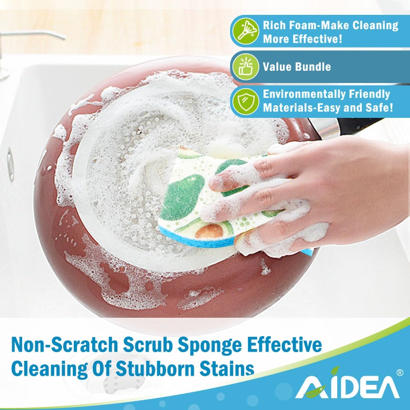 AIDEA Sponges Kitchen, Non-Scratch Scrub Sponge-24Count, Sponges for Non-Stick Cookware, Cellulose Sponge for Dishes, Cleans Fast Without Scratching, Cleaning Power for Kitchen, Bathroom, Household - Image 5