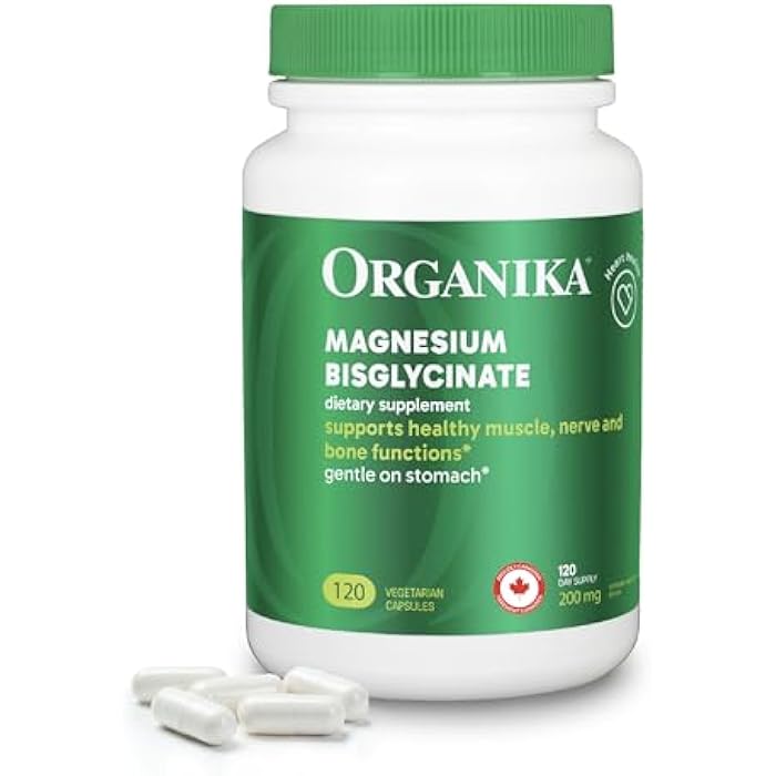 Organika Magnesium Bisglycinate 200 mg – 120 Vegetarian Capsules, Gentle on Stomach Magnesium Supplement to Support Healthy Muscle, Nerve & Bone Function - Image 1