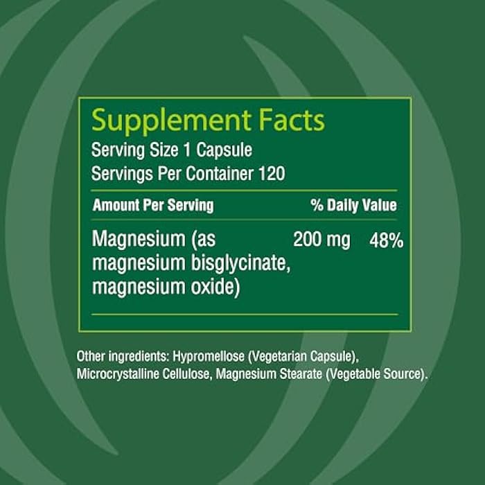 Organika Magnesium Bisglycinate 200 mg – 120 Vegetarian Capsules, Gentle on Stomach Magnesium Supplement to Support Healthy Muscle, Nerve & Bone Function - Image 3