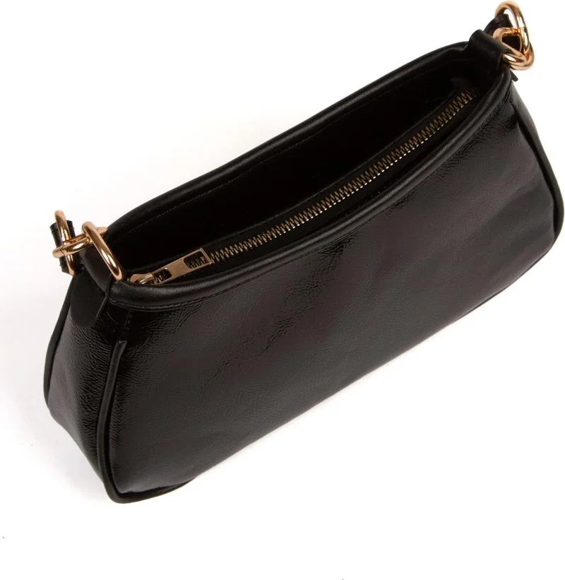 Newish Polo Black Vegan Leather Crossbody Shoulder and Handbag Baguette Mini Women's Shoulder Bag