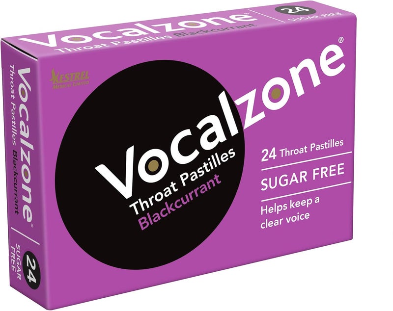 Vocalzone Throat Pastilles Blackcurrant Sugar Free 24 for Sore Throats and Hoarseness When Overusing Your Voice Produced and Sold in The United Kingdom Since 1912 - Image 1