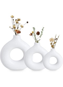 Bdor Ceramic Vase, Flower Vase Set Of 3, Hollow Round Matte Vase For Room Decor, Modern Farmhouse Home Décor Accents, Living Room Decor, Book Shelf, Mantel And Minimalism Dining Coffee Table Decor.