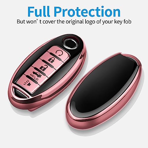 Tukellen Compatible with Nissan Key Fob Cover Soft TPU Key Case for Infiniti X-Trail Rogue Altima Quest Pathfinder Sentra Patrol CIMA Fuga Armada Teana Murano 5 Buttons Key Shell-Pink - Image 3