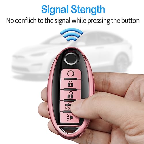 Tukellen Compatible with Nissan Key Fob Cover Soft TPU Key Case for Infiniti X-Trail Rogue Altima Quest Pathfinder Sentra Patrol CIMA Fuga Armada Teana Murano 5 Buttons Key Shell-Pink - Image 5