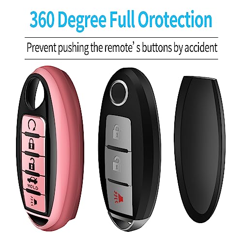Tukellen Compatible with Nissan Key Fob Cover Soft TPU Key Case for Infiniti X-Trail Rogue Altima Quest Pathfinder Sentra Patrol CIMA Fuga Armada Teana Murano 5 Buttons Key Shell-Pink - Image 4