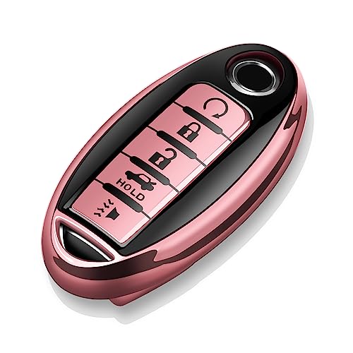 Tukellen Compatible with Nissan Key Fob Cover Soft TPU Key Case for Infiniti X-Trail Rogue Altima Quest Pathfinder Sentra Patrol CIMA Fuga Armada Teana Murano 5 Buttons Key Shell-Pink - Image 1
