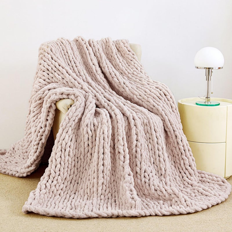 Admitrack Chunky Knit Blanket Throw, 100% Hand Knit Chenille Throw Blanket for Sofa & Home Decor, Soft and Cozy Knitted Throw Blankets (Pinkï¼Œ51"x63") - Image 2