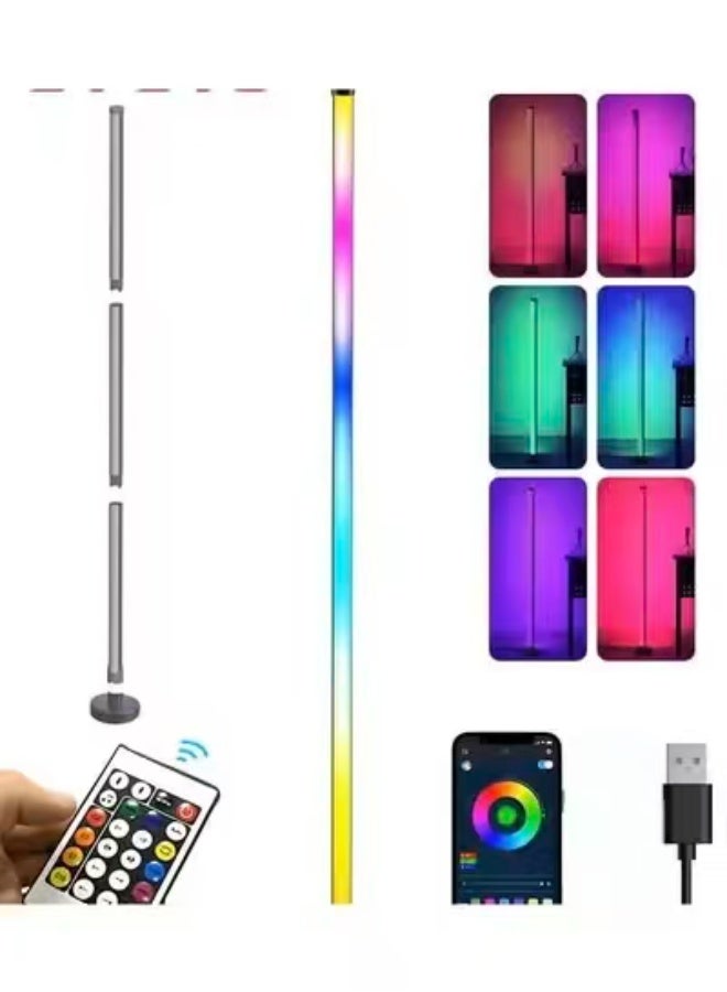 LED زاوية مصباح الطابق,RGB لون تغيير مصباح الطابق مع مزامنة الموسيقى,نوع الربط الوقوف ضوء المزاج مع التحكم عن بعد والتطبيق, لغرفة المعيشة غرفة الألعاب غرفة النوم الأسود 120x10 سم - Image 1