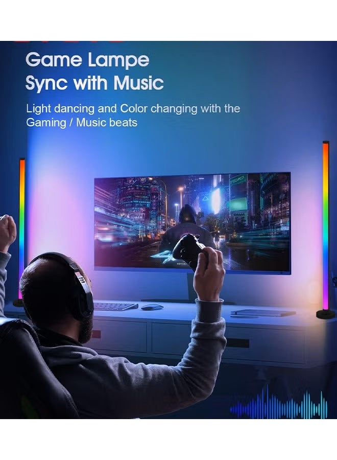 LED زاوية مصباح الطابق,RGB لون تغيير مصباح الطابق مع مزامنة الموسيقى,نوع الربط الوقوف ضوء المزاج مع التحكم عن بعد والتطبيق, لغرفة المعيشة غرفة الألعاب غرفة النوم الأسود 120x10 سم - Image 3