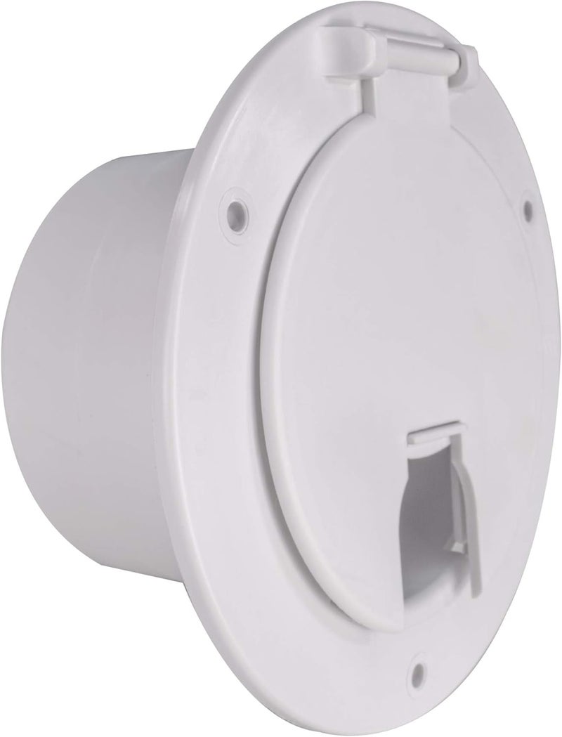 RecPro RV White Power Cord Hatch Cover | UV-Stabilized Plastic | Snap Lock Door | Accepts up to 50 Amp Cord | Made in America - Image 1