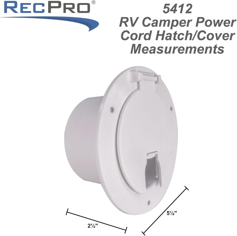 RecPro RV White Power Cord Hatch Cover | UV-Stabilized Plastic | Snap Lock Door | Accepts up to 50 Amp Cord | Made in America - Image 3