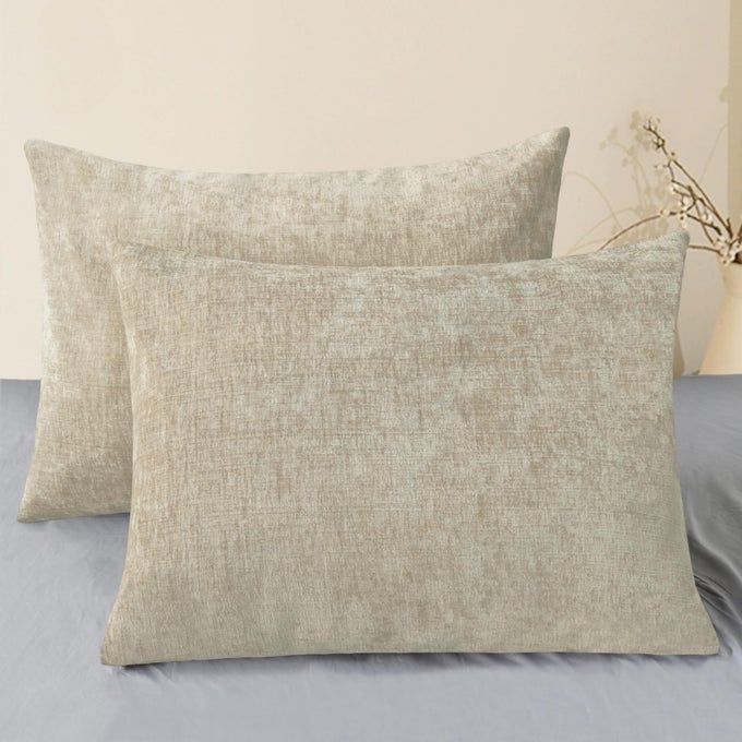THROW PILLOW COVERS DECORATIVE 20 X 26 INCHES PACK OF 2 COZY CHENILLE STANDARD PILLOW SHAMS CASES FOR COUCH SOFA BED LIVING ROOM HOME LIGHT TAUPE