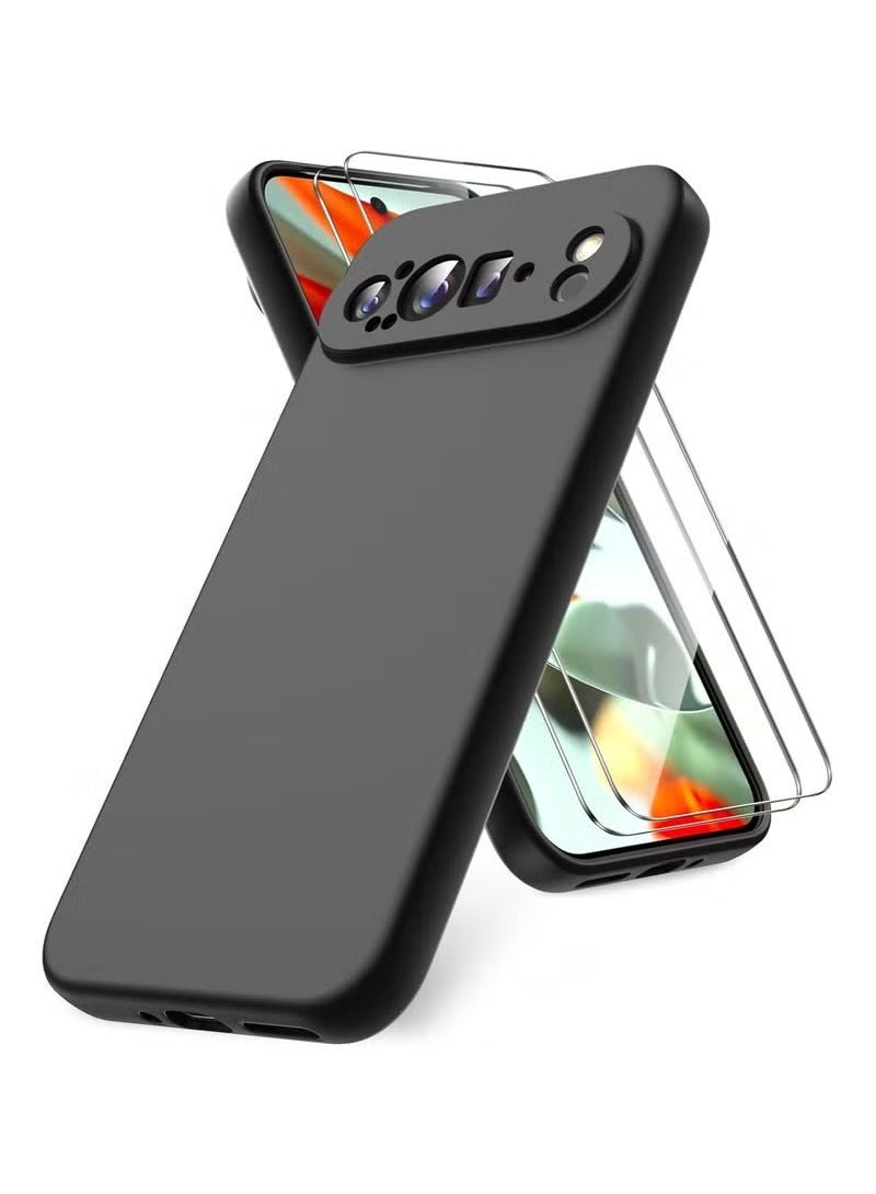 TIGER Case for Google Pixel 9 Pro XL – 2 Pack Tempered Glass Screen Protector, Soft TPU Liquid Silicone Case, Shockproof Rubber Silicone Gel Case (Black) – Full Protection for Your Pixel 9 Pro XL, Anti-Scratch, Anti-Fingerprint, Durable Design - Image 1