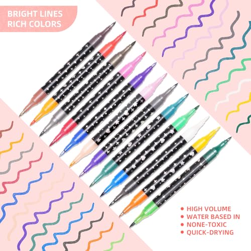 IOMDRWU Glitter Markers,12 Pack 24 Colors Dual Tip Brush Glitter Marker for Doodle Writing,Glitter Paint Pens for Art Crafts DIY Greeting Birthday Card Making,Coloring, DIY Scrapbooking Supplies - Image 3