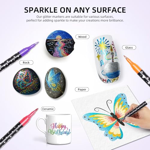 IOMDRWU Glitter Markers,12 Pack 24 Colors Dual Tip Brush Glitter Marker for Doodle Writing,Glitter Paint Pens for Art Crafts DIY Greeting Birthday Card Making,Coloring, DIY Scrapbooking Supplies - Image 5