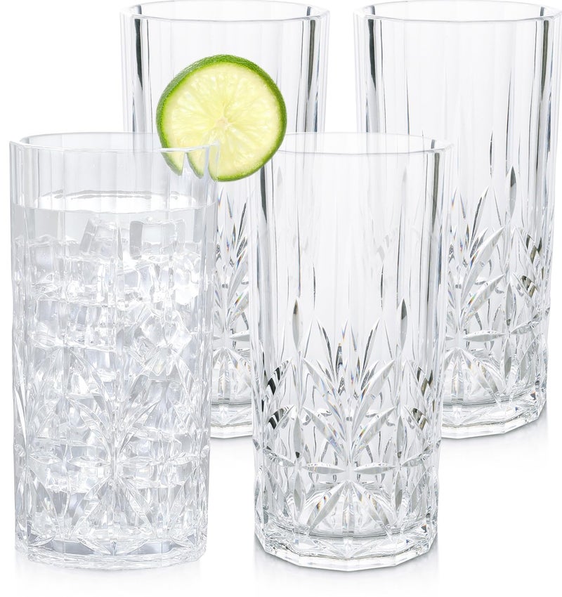 BELLAFORTE Shatterproof Tritan Plastic Tall Tumbler Set of 4 18oz  Myrtle Beach Drinking Glasses  Unbreakable Drinking Glasses for Parties  BPA Free  Clear