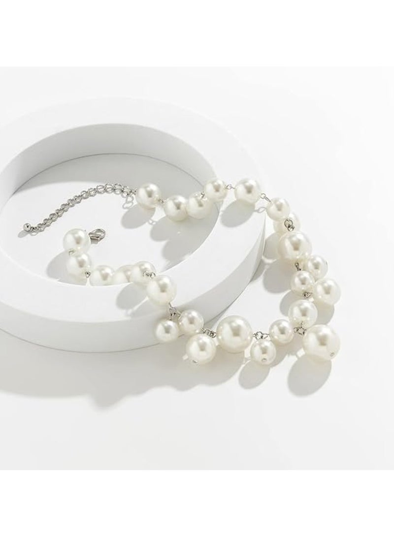 Huitich Statement Pearl Beaded Necklace Alloy + Pearl, 42cm + 6cm Extension  - Image 4