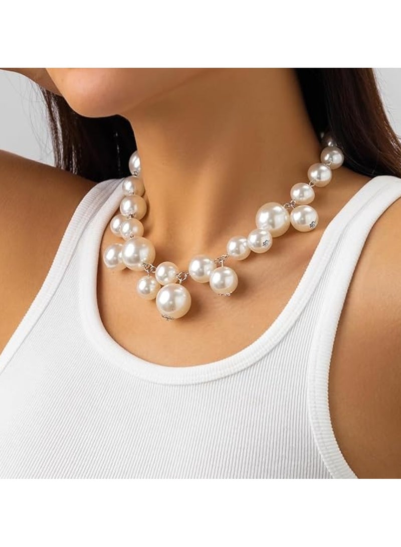Huitich Statement Pearl Beaded Necklace Alloy + Pearl, 42cm + 6cm Extension  - Image 3