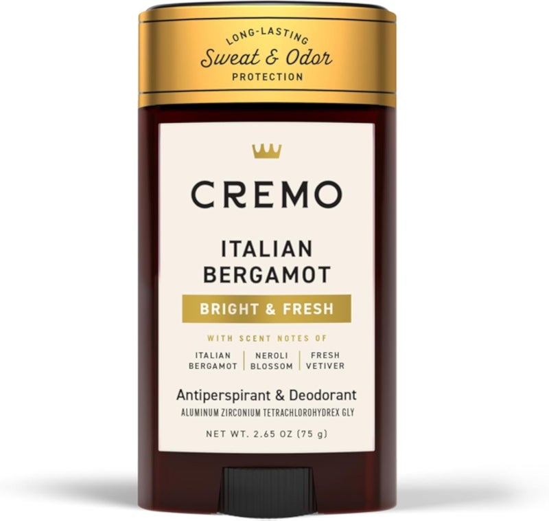 Cremo Italian Bergamot Antiperspirant &amp; Deodorant for Men, 48-hour Sweat and Odor Protection, 2.65oz