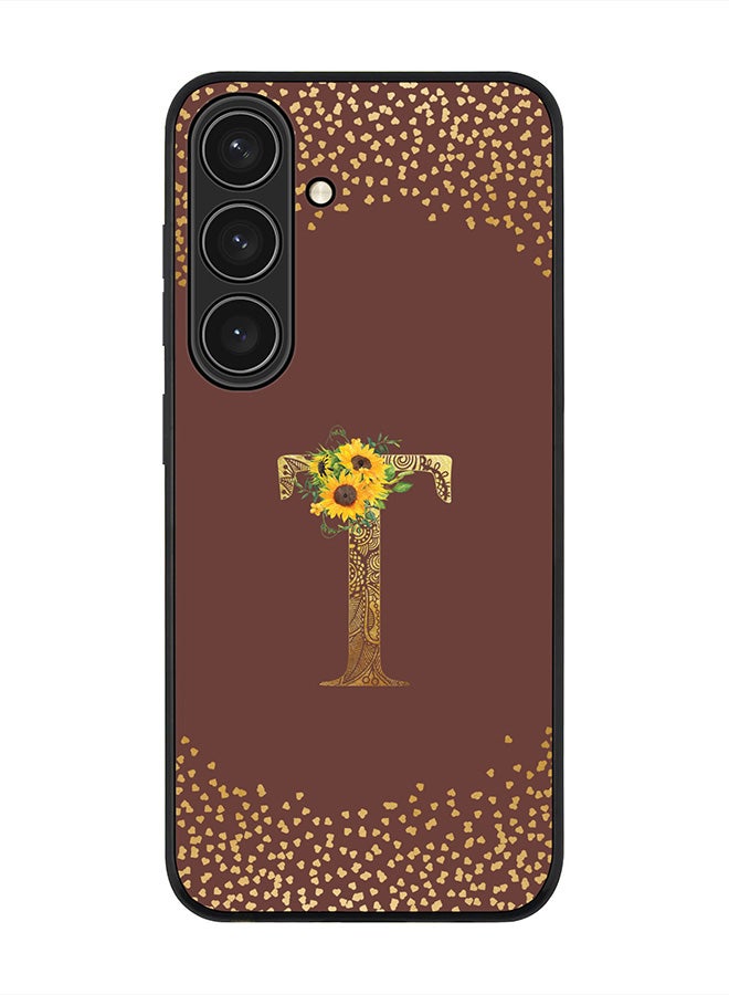 Stylizedd For Samsung Galaxy S25 5G Case,Slim fit Camera Protection, Shockproof Thin Phone cover  - Custom Floral Monogram - T  (Brown ) - Image 1