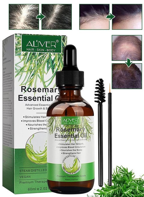 60 ml Rosemary Essential Oil  for Hair Growth Pure Organic Rosemary Oil for Dry Damaged Hair and Growth Hair Scalp Oil  Pure and Natural Premium Quality Oil Hair Loss Treatment Oil for Men and Women