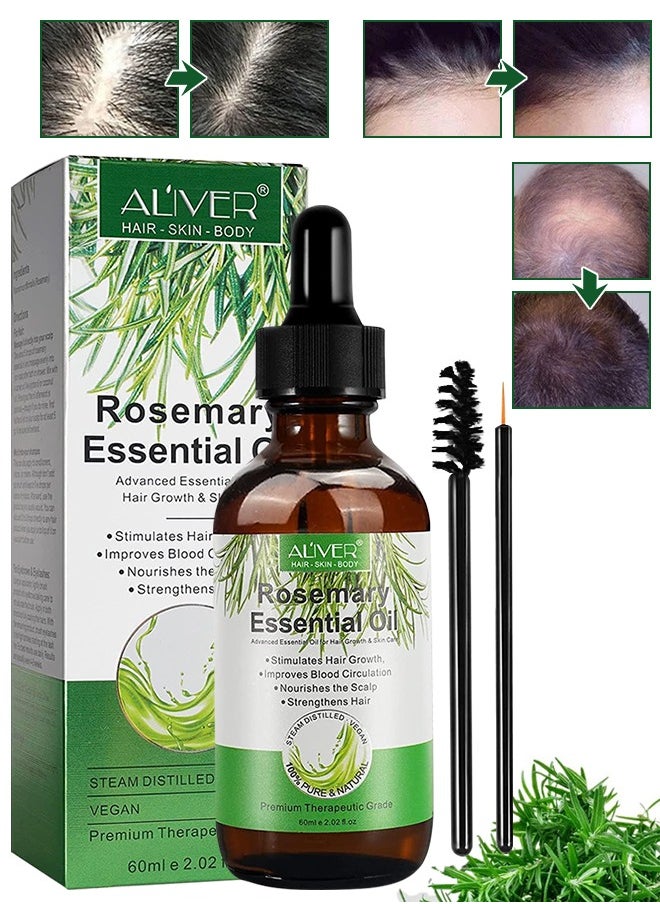 ALIVER 60 ml Rosemary Essential Oil  for Hair Growth Pure Organic Rosemary Oil for Dry Damaged Hair and Growth Hair Scalp Oil  Pure and Natural Premium Quality Oil Hair Loss Treatment Oil for Men and Women  - Image 1