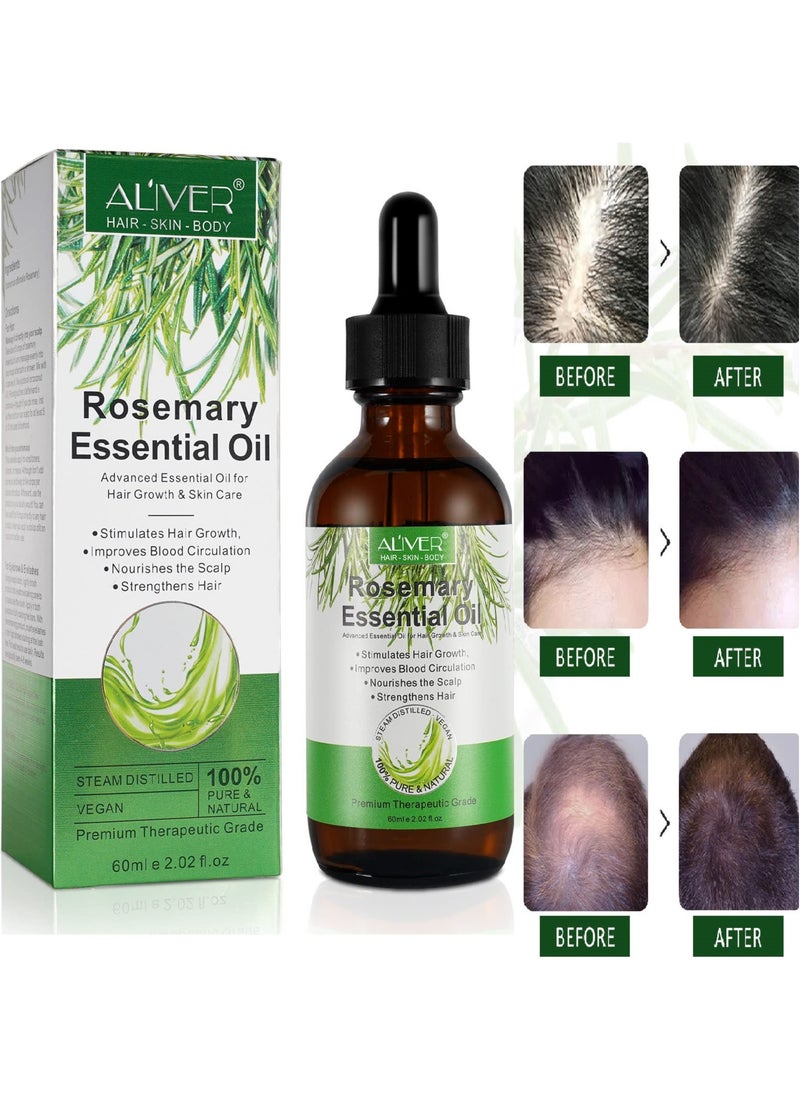 ALIVER 60 ml Rosemary Essential Oil  for Hair Growth Pure Organic Rosemary Oil for Dry Damaged Hair and Growth Hair Scalp Oil  Pure and Natural Premium Quality Oil Hair Loss Treatment Oil for Men and Women  - Image 3