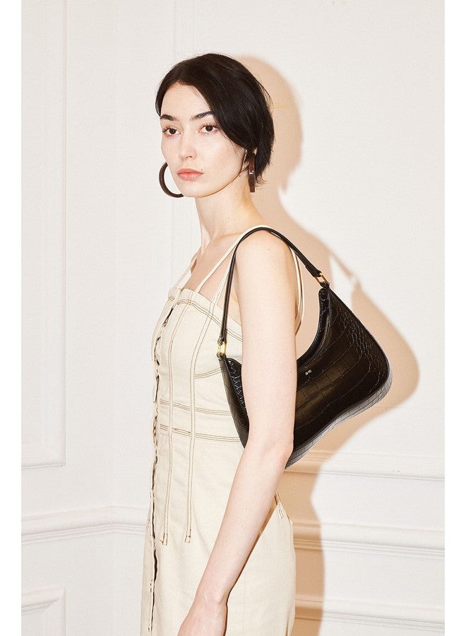 جي دبليو بي حقيبة كتف نسائية من JW PEI - جلد تمساح أسود - Image 1