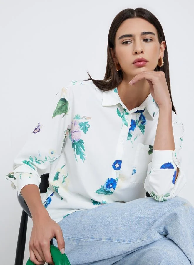 تايك تو Take Two Floral Print Long Sleeve Shirt