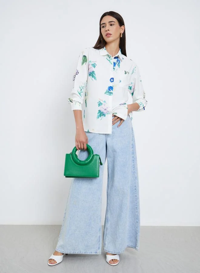 تايك تو قميص بأكمام طويلة بطبعة زهور تيك تو