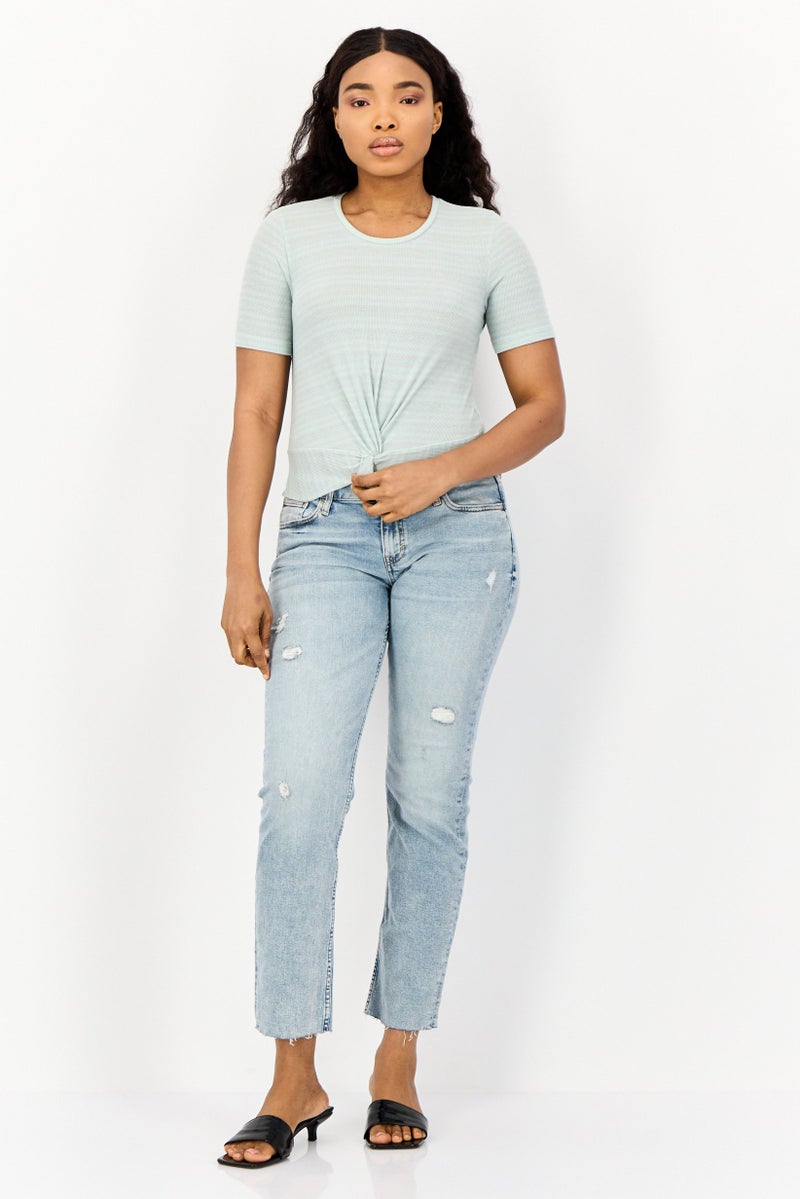 ONLY Women Round Neck Short Sleeves Stripe Tops, Multicolor  - Image 2