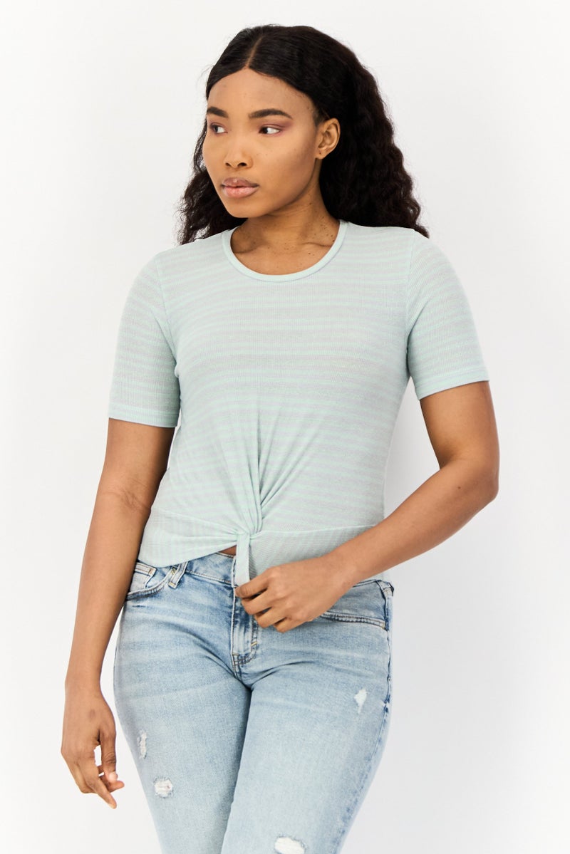 ONLY Women Round Neck Short Sleeves Stripe Tops, Multicolor  - Image 1