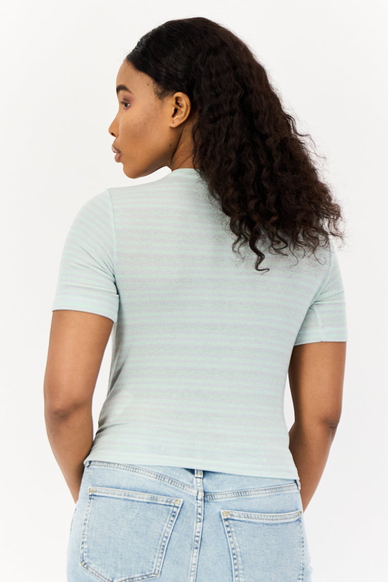 ONLY Women Round Neck Short Sleeves Stripe Tops, Multicolor  - Image 3