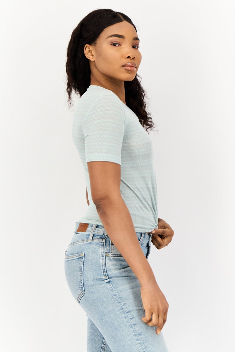 ONLY Women Round Neck Short Sleeves Stripe Tops, Multicolor  - Image 4