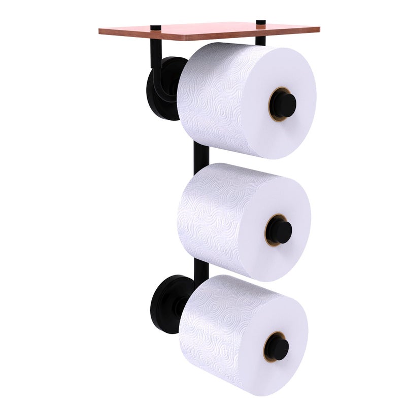 Allied Brass Prestige Regal Collection 3 Roll Toilet Paper Holder with Wood Shelf - Matte Black  - Image 1