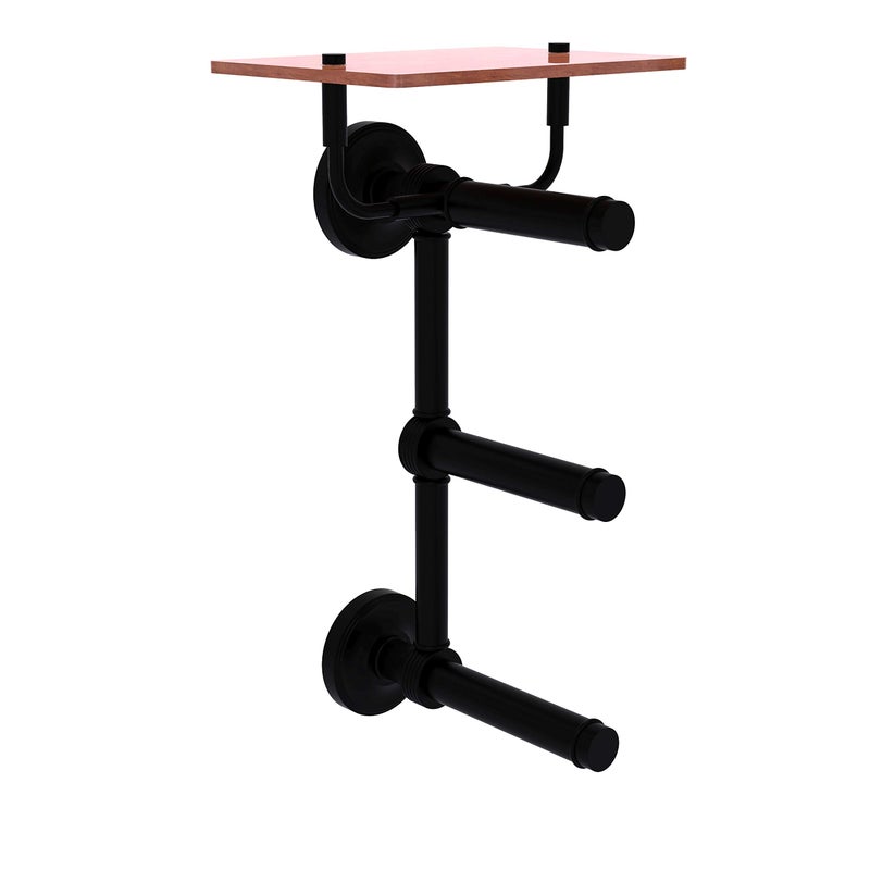 Allied Brass Prestige Regal Collection 3 Roll Toilet Paper Holder with Wood Shelf - Matte Black  - Image 3