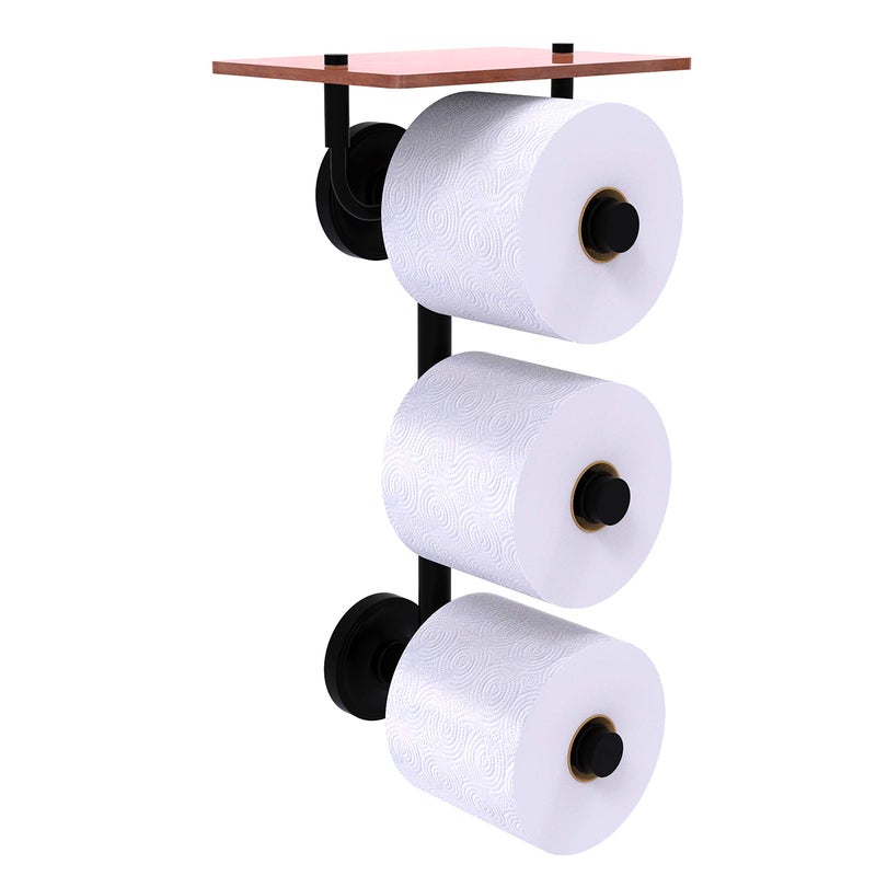Allied Brass Prestige Regal Collection 3 Roll Toilet Paper Holder with Wood Shelf - Matte Black  - Image 2