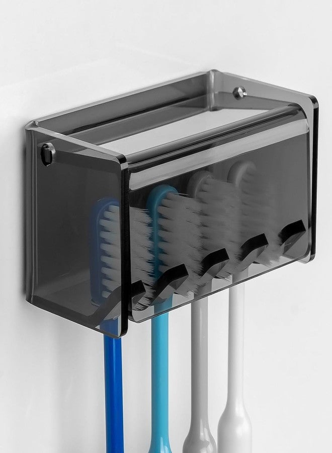 LUEXBOX Toothbrush Holder Wall Mounted with Cover for Bathroom, 4 Slots Toothbrush Storage Organizer for Shower, Self Adhesive Toothbrush Hanger Rack for Dorm, Cabinet (Gray Clear) - Image 1