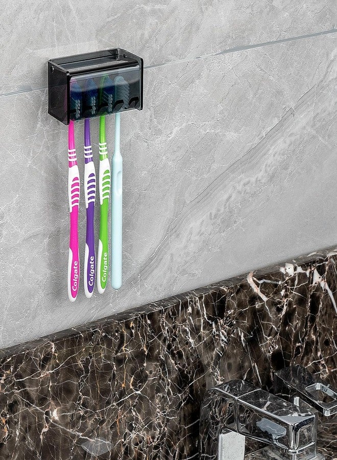 LUEXBOX Toothbrush Holder Wall Mounted with Cover for Bathroom, 4 Slots Toothbrush Storage Organizer for Shower, Self Adhesive Toothbrush Hanger Rack for Dorm, Cabinet (Gray Clear) - Image 5