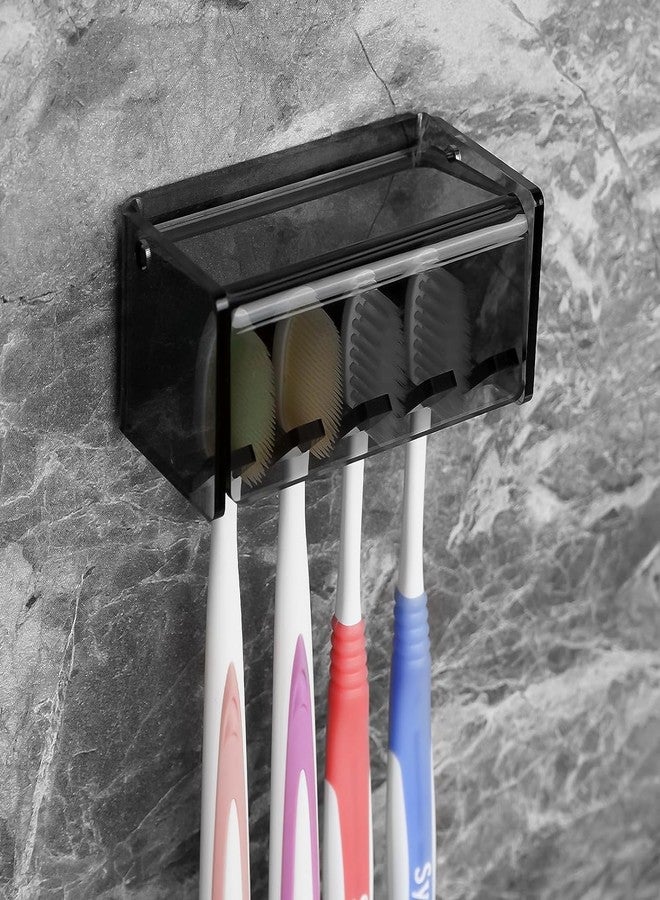 LUEXBOX Toothbrush Holder Wall Mounted with Cover for Bathroom, 4 Slots Toothbrush Storage Organizer for Shower, Self Adhesive Toothbrush Hanger Rack for Dorm, Cabinet (Gray Clear) - Image 4
