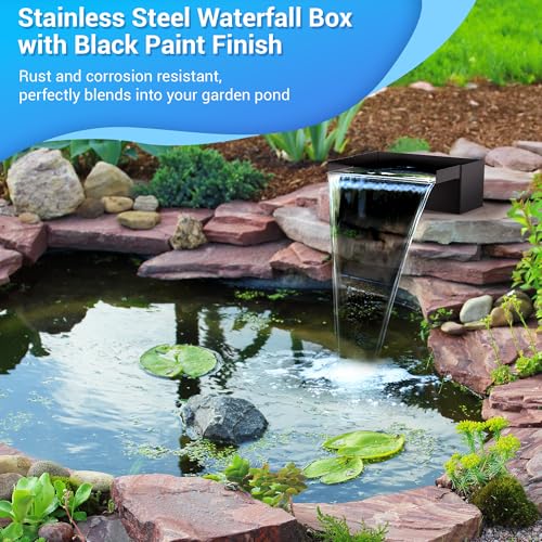NFESOLAR Pond Waterfall Spillway Kit for Outdoor Pond up to 2000 Gallons, Includes 12.2" W Stainless Steel Pond Waterfall Box, 660GPH Ultra-Quiet Water Pump, 10FT Corrugated Tubing N4311 - Image 3