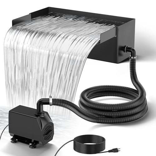 NFESOLAR Pond Waterfall Spillway Kit for Outdoor Pond up to 2000 Gallons, Includes 12.2" W Stainless Steel Pond Waterfall Box, 660GPH Ultra-Quiet Water Pump, 10FT Corrugated Tubing N4311 - Image 1